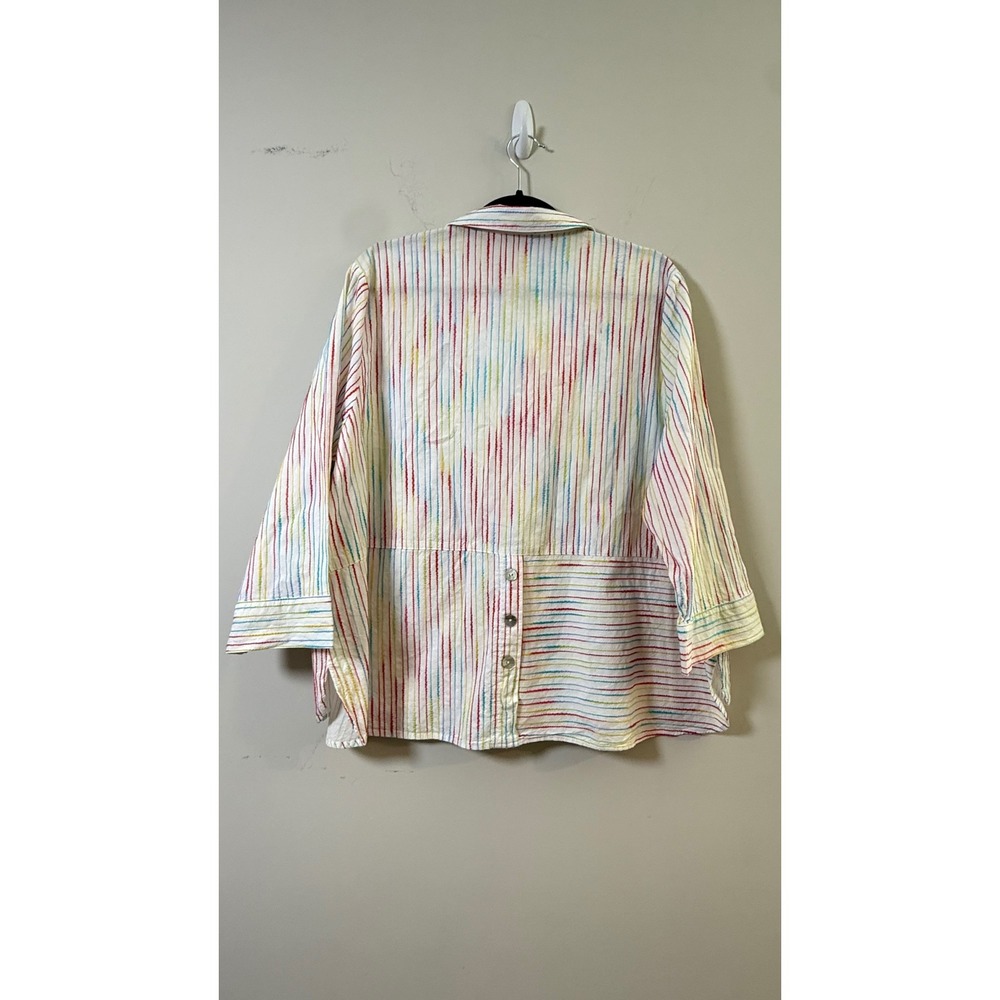 Habitat‎ Button Up Shirt White Multi Rainbow Stripe Cotton Women XXL 45518 - Picture 3 of 8